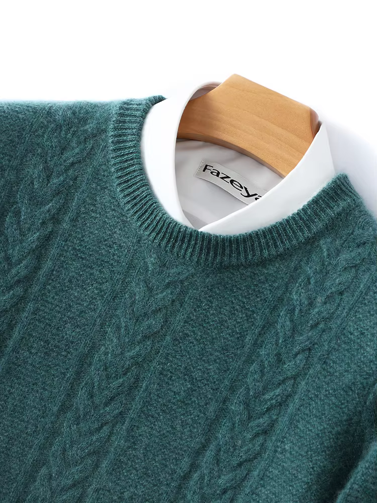 Pull en laine mérinos pour homme, col rond, épais, doux, chaud, décontracté, couleur unie, tricoté,