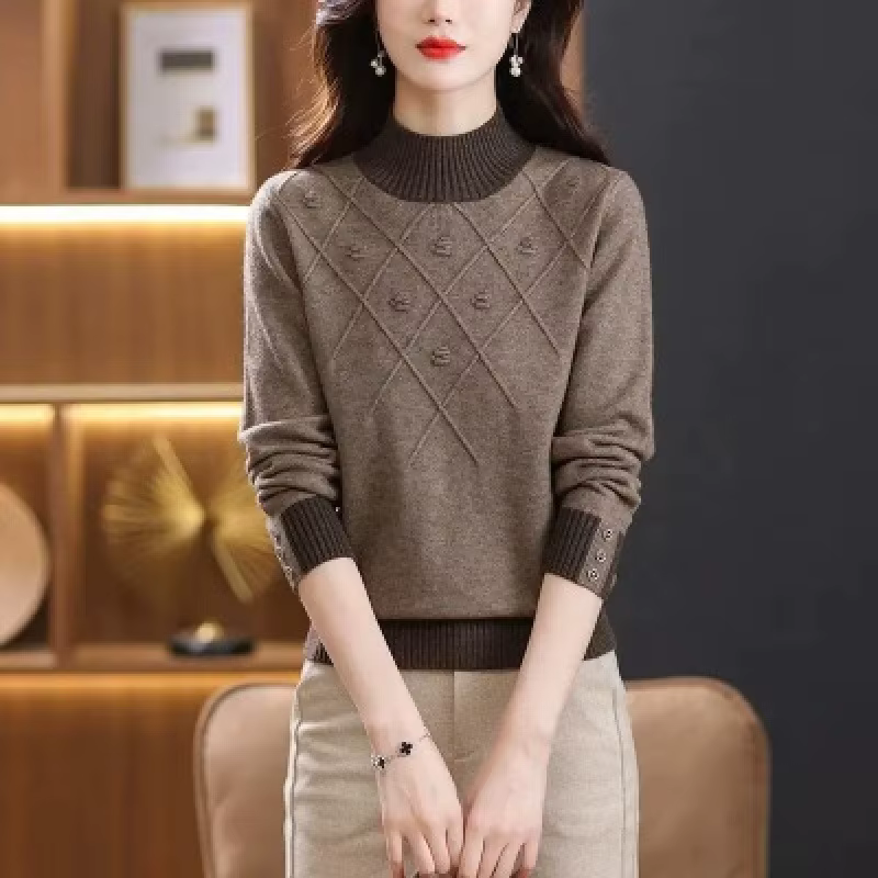 Femmes chandails épais chaud automne hiver col montant mode pulls à manches longues basique pull tri