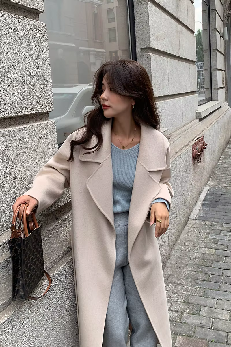 Manteau en Laine Double Face pour Femme, Haut de Gamme, Décontracté, Style Coréen, Revers, Chaud, No