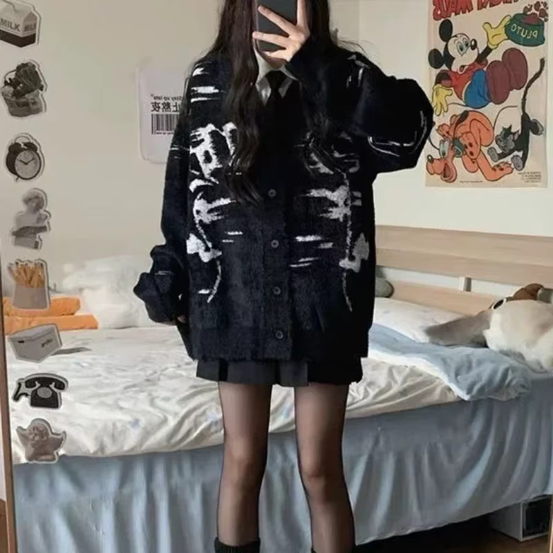 Pull femme noir hauts en tricot pour femme Cardigan rayé automne hiver 2025 pas cher et élégant offr
