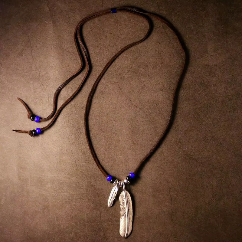 Collier en corde de cuir PU avec pendentif plume Turquoise, Style rétro indien à la mode, Design pou