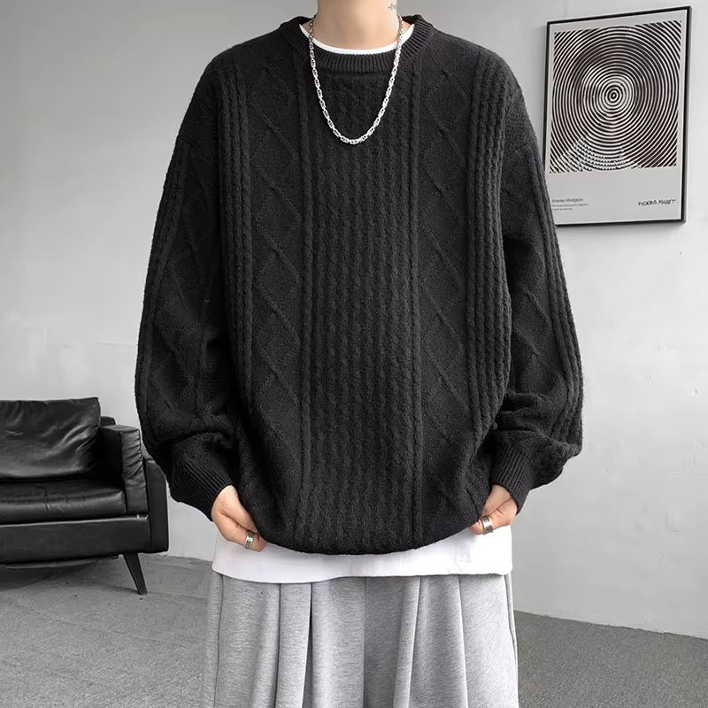 Automne hiver pull à col rond hommes pulls en tricot ample couleur unie pull tricoté décontracté hom