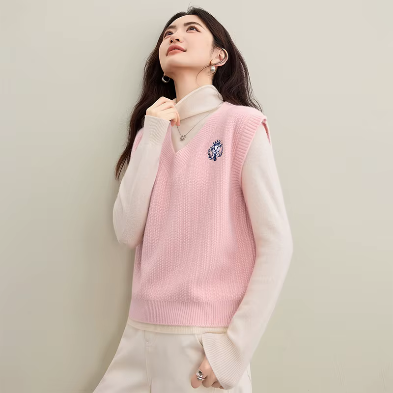 Gilet pull sans manches style universitaire pour femme SENTUBILA, automne 2026, col en V, couleur co