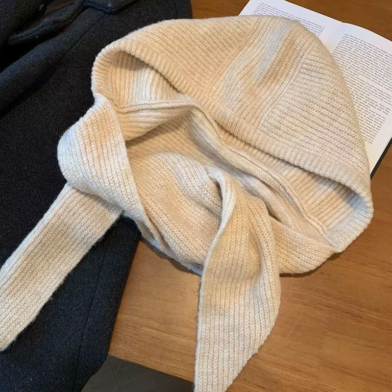 Cagoule Bonnet Femme 2-en-1 Épaisse et Chaude avec Protection du Cou, Accessoire Tricoté Automne Hiv