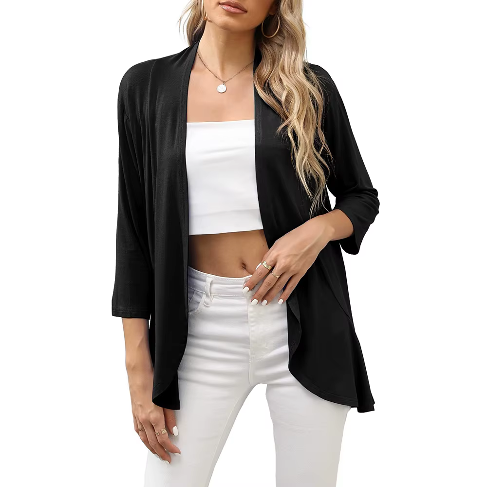 Cardigan tendance pour femme, couleur unie, style ouvert, pour le printemps et l'automne