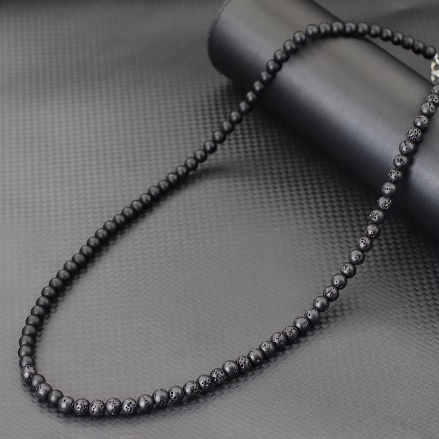Collier de guérison en pierre de 6mm pour hommes, élégant, Long de 24 pouces, boucle en acier inoxyd