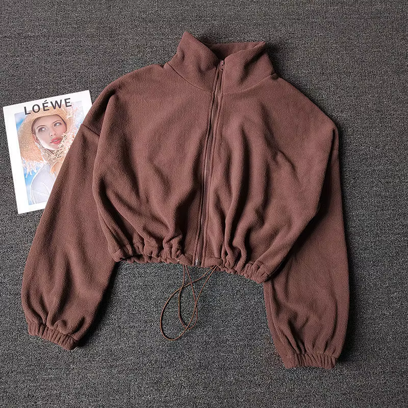 Manteau de sport pour femmes doublé polaire chaud décontracté ample course haut court à manches long