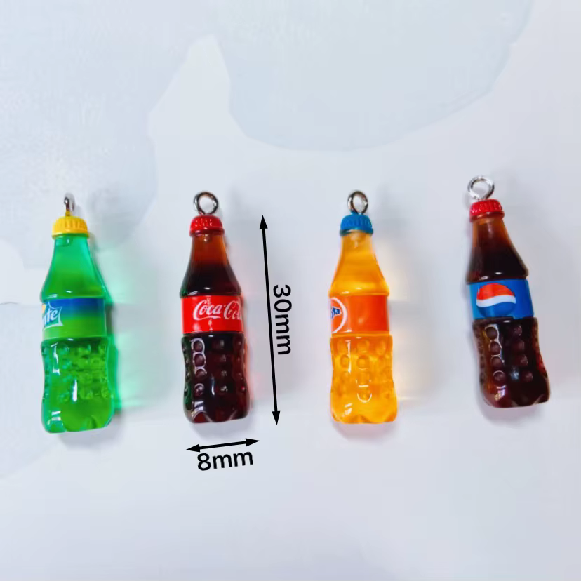 Breloques de téléphone en résine mignonnes pour bijoux, porte-clés de bouteille de cola, collier de