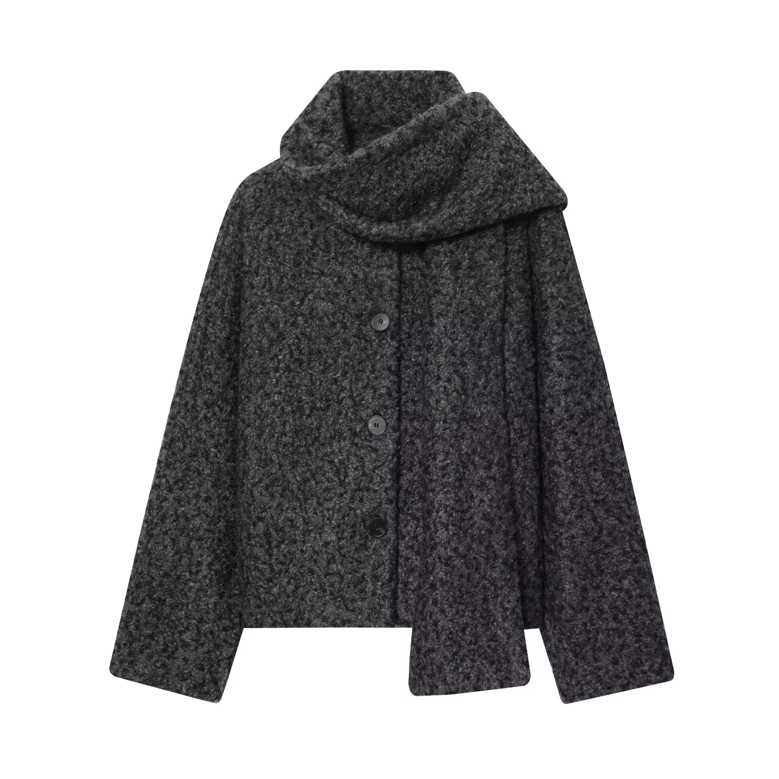HH femmes Bouclé tissu écharpe col simple boutonnage décontracté manches longues ample court automne