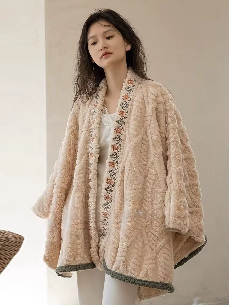 Cardigan rétro en velours pour automne et hiver, couche extérieure ample, Style moyen à Long, châle,