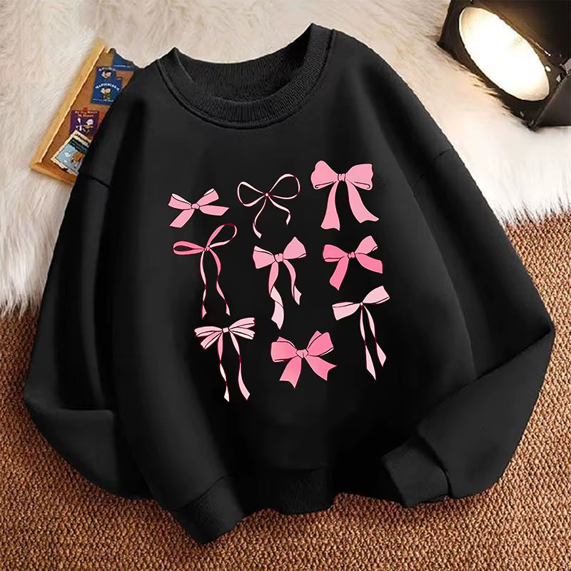 Sweat-shirt amusant pour enfants, pull-over de printemps, couleur rose, design avec nœud, style anné