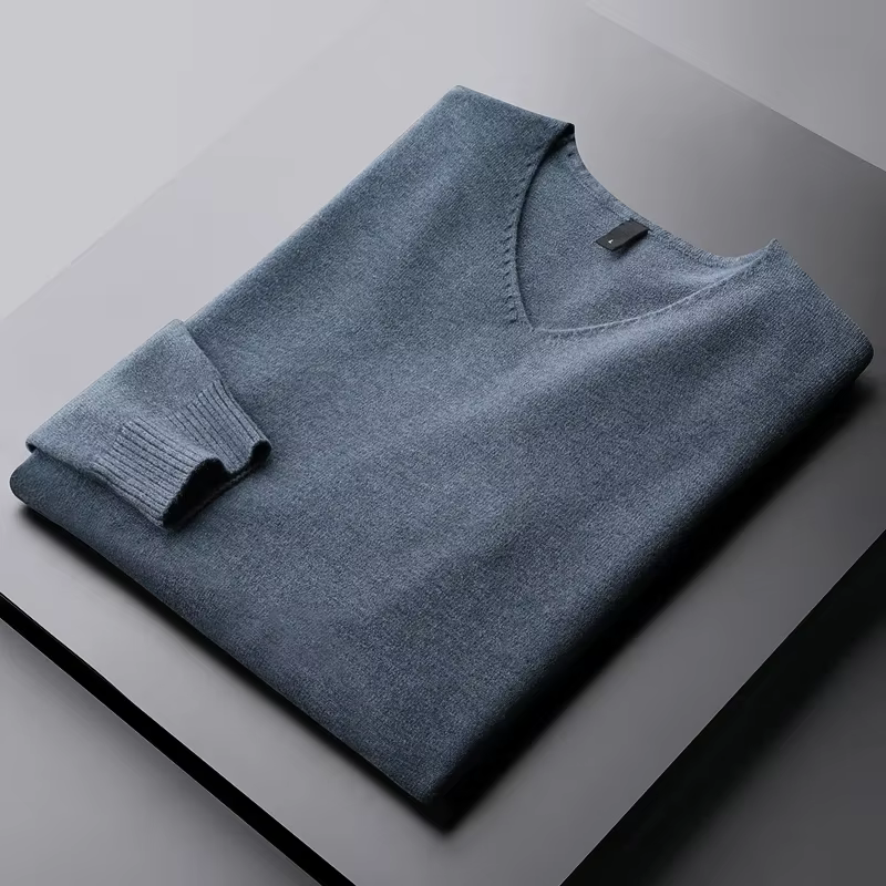 Minglu laine automne hiver homme pull de luxe col en V tricots pulls décontractés homme grande taill