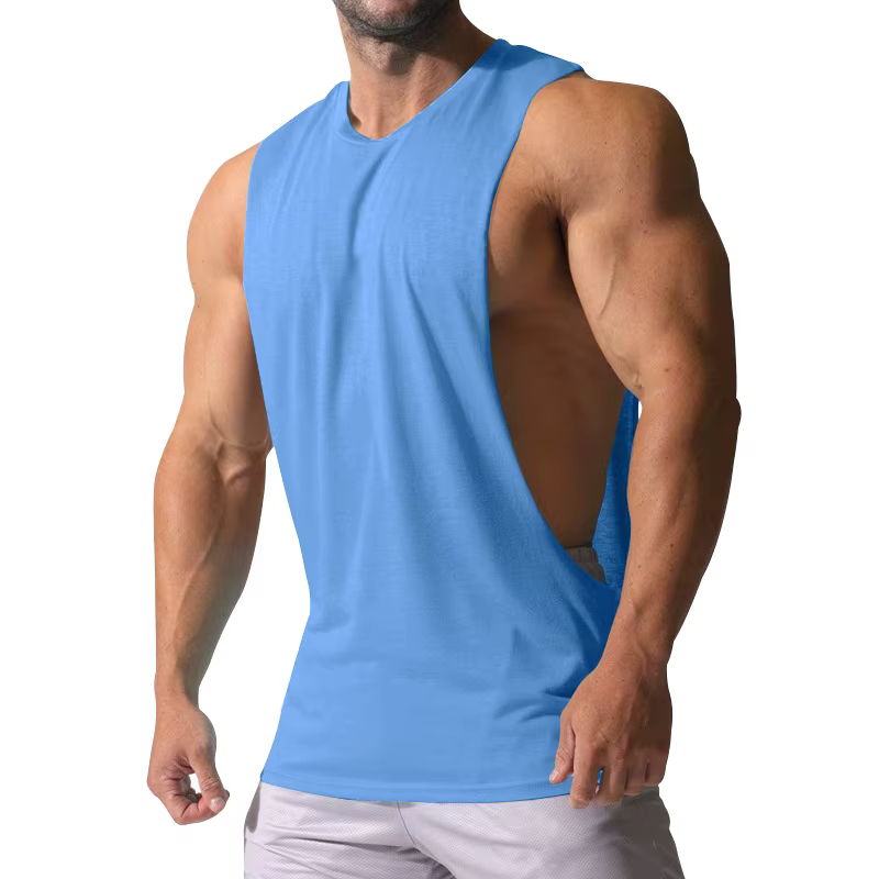 Gilet d'été pour homme à épaules larges, couleur unie, sportif, avec grandes fentes latérales, coupe