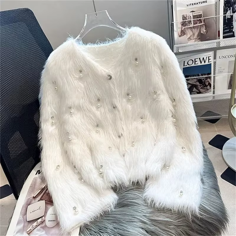 Cardigan tricoté en velours pour femme, veste pull, vêtements de printemps, d'automne et d'hiver, St