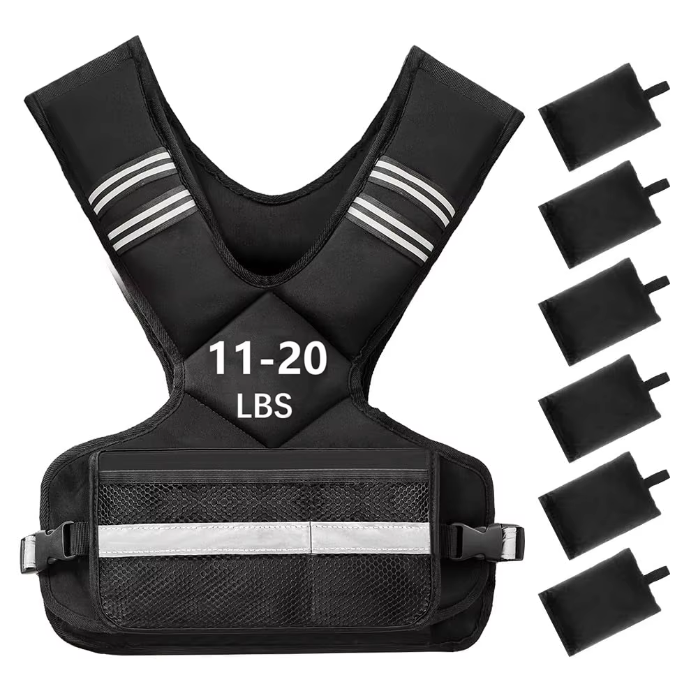 1 gilet lesté réglable, gilet d'équitation de 11 à 20 lb pour femmes et hommes avec 6 poids et grand