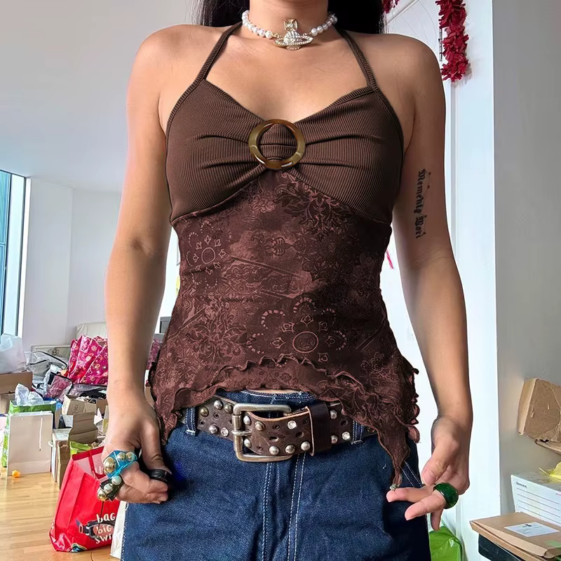 Gilet bohème Sexy rétro imprimé de fleurs, chemises pour femmes, vêtements y2k, Streetwear pour fill