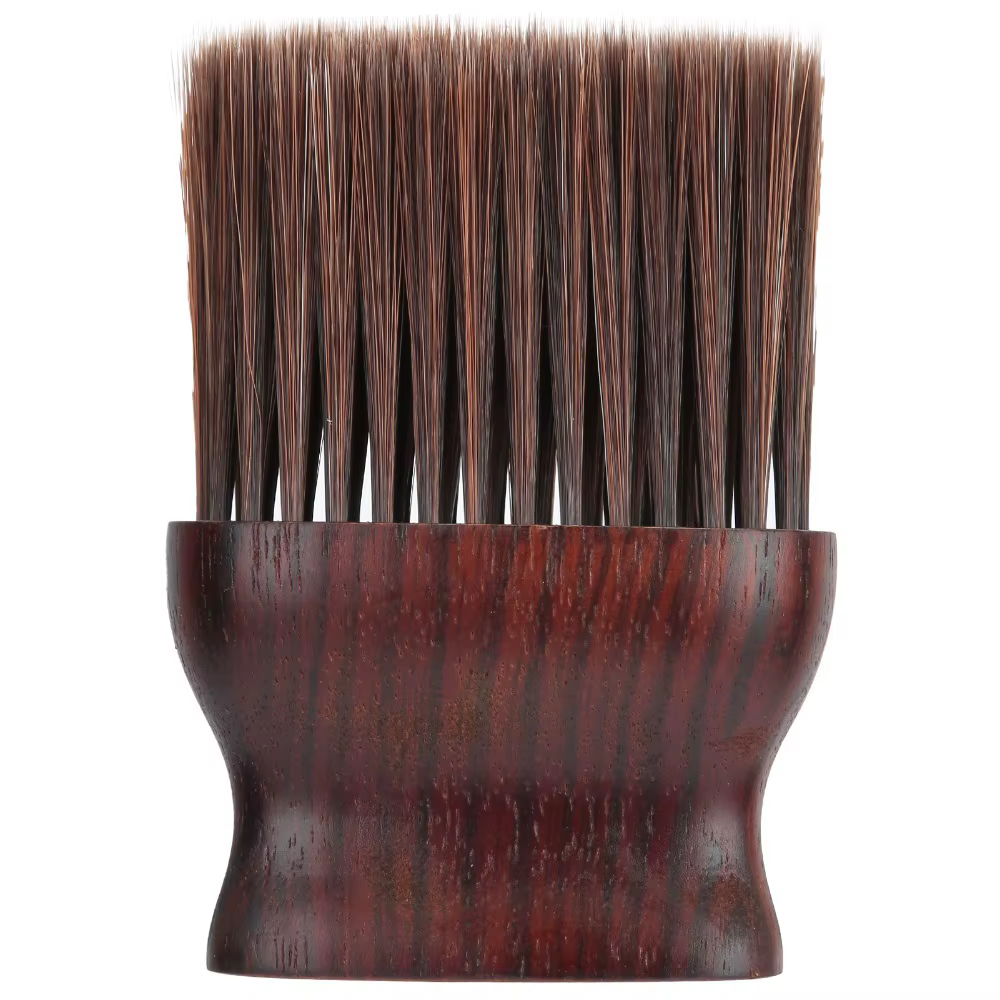 Brosse à dépoussiérer le cou pour barbier en bois de caoutchouc et nylon, poils doux, brun-rouge, du