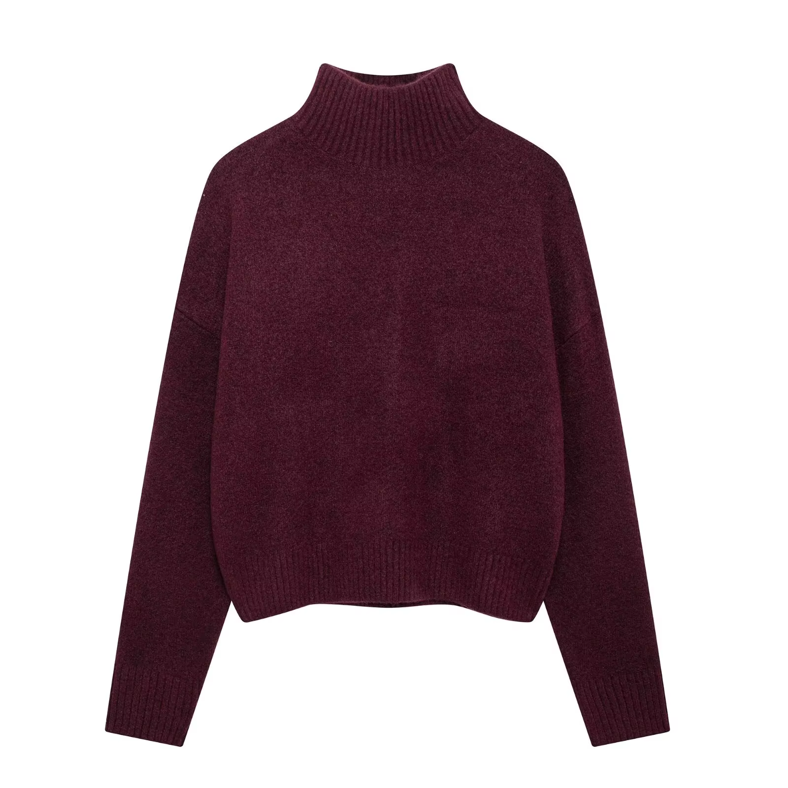 HH femmes Vintage bordeaux pull à col roulé décontracté à manches longues tricoté pull automne hiver