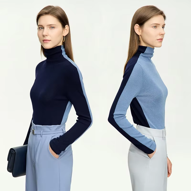 Amii femmes chandails 2024 hiver minimalisme à manches longues col haut mince doux hauts en tricot p