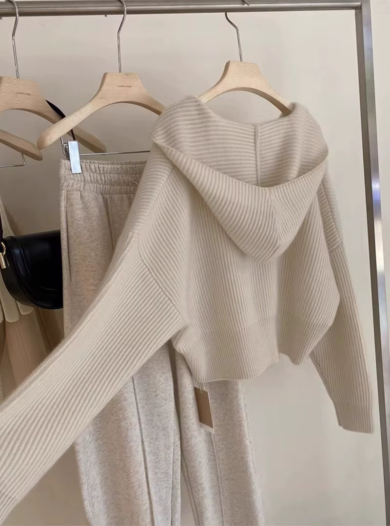 Pull à capuche automne et hiver, Design ample, pull court tricoté, veste pour femme