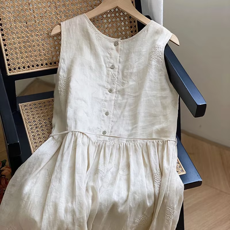 Robe gilet d'été pour femmes, Style littéraire, en coton et lin, sans manches, mi-longue, ligne a br