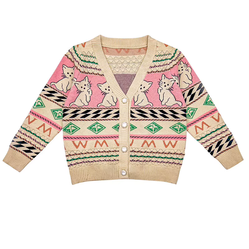 Pull cardigan de dessin animé vintage pour enfants, tricots classiques et rétro, vêtements mignons p