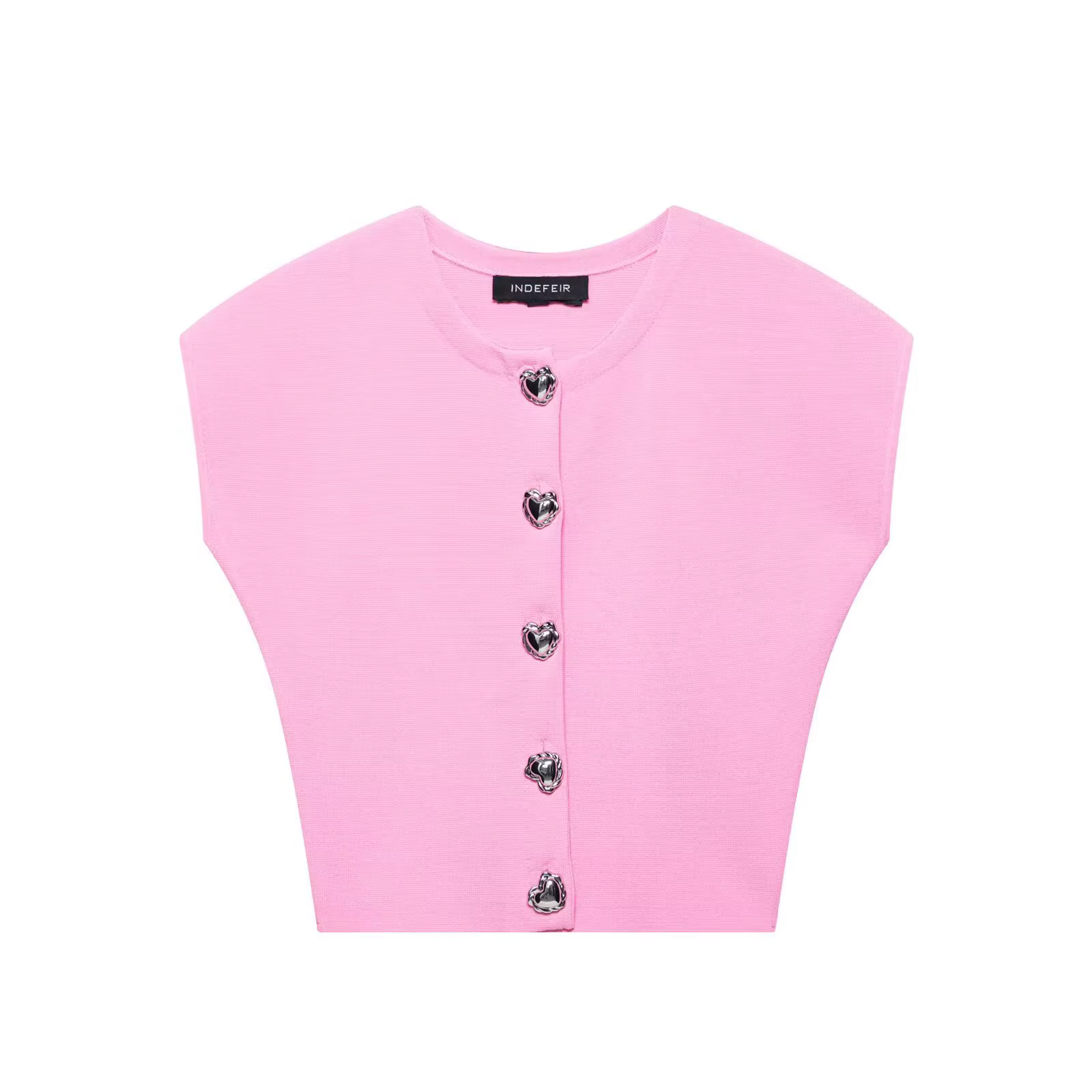 HH femme nouvelle mode tricoté hauts sans manche solide col rond simple boutonnage hauts femmes été