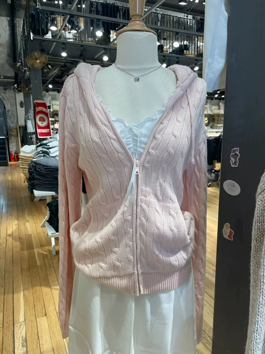 Cardigan tricoté à fleurs torsadées pour femme, pull à manches longues, cordon de serrage, capuche,