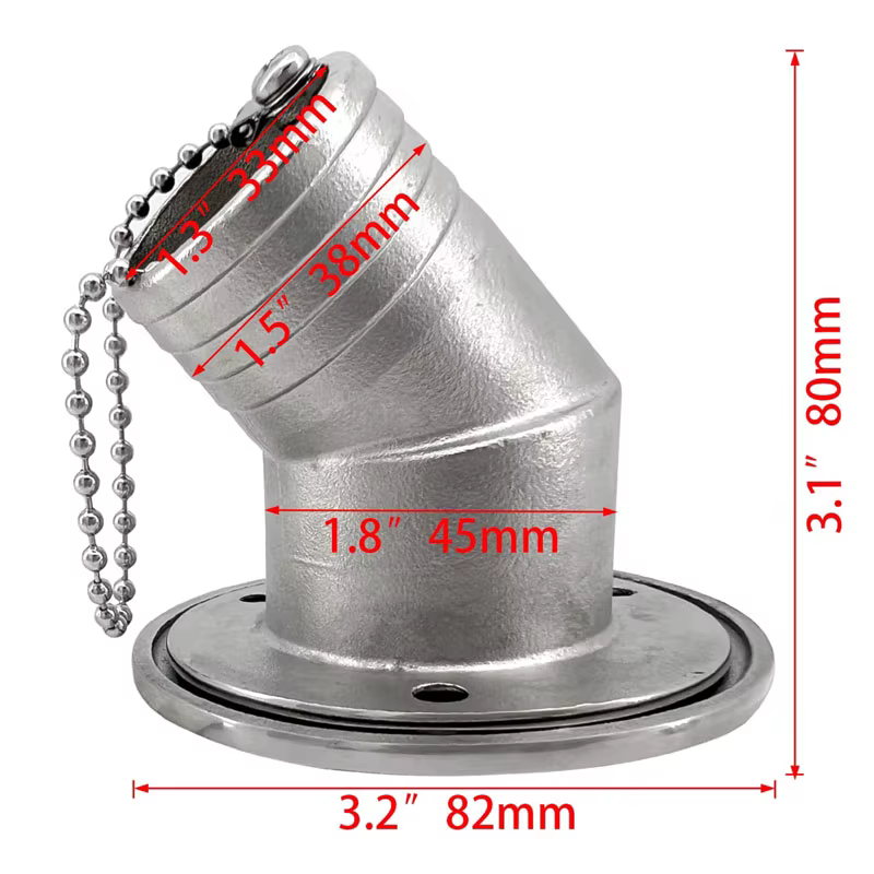 Bateau en acier inoxydable 316 1-1/2"(38mm)/2"(50mm) col coudé 45 °   Matériel de remplissage/boucho