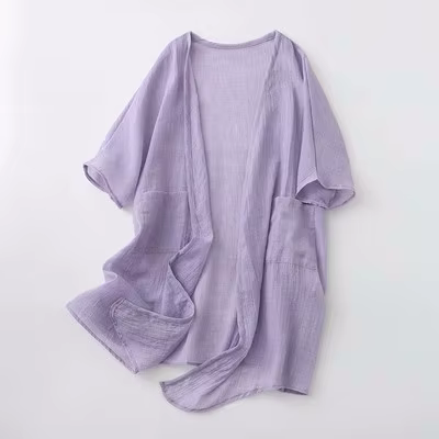 Cardigan en coton et lin pour femmes manteau à col en V Cardigan décontracté Style mince Ramie crème