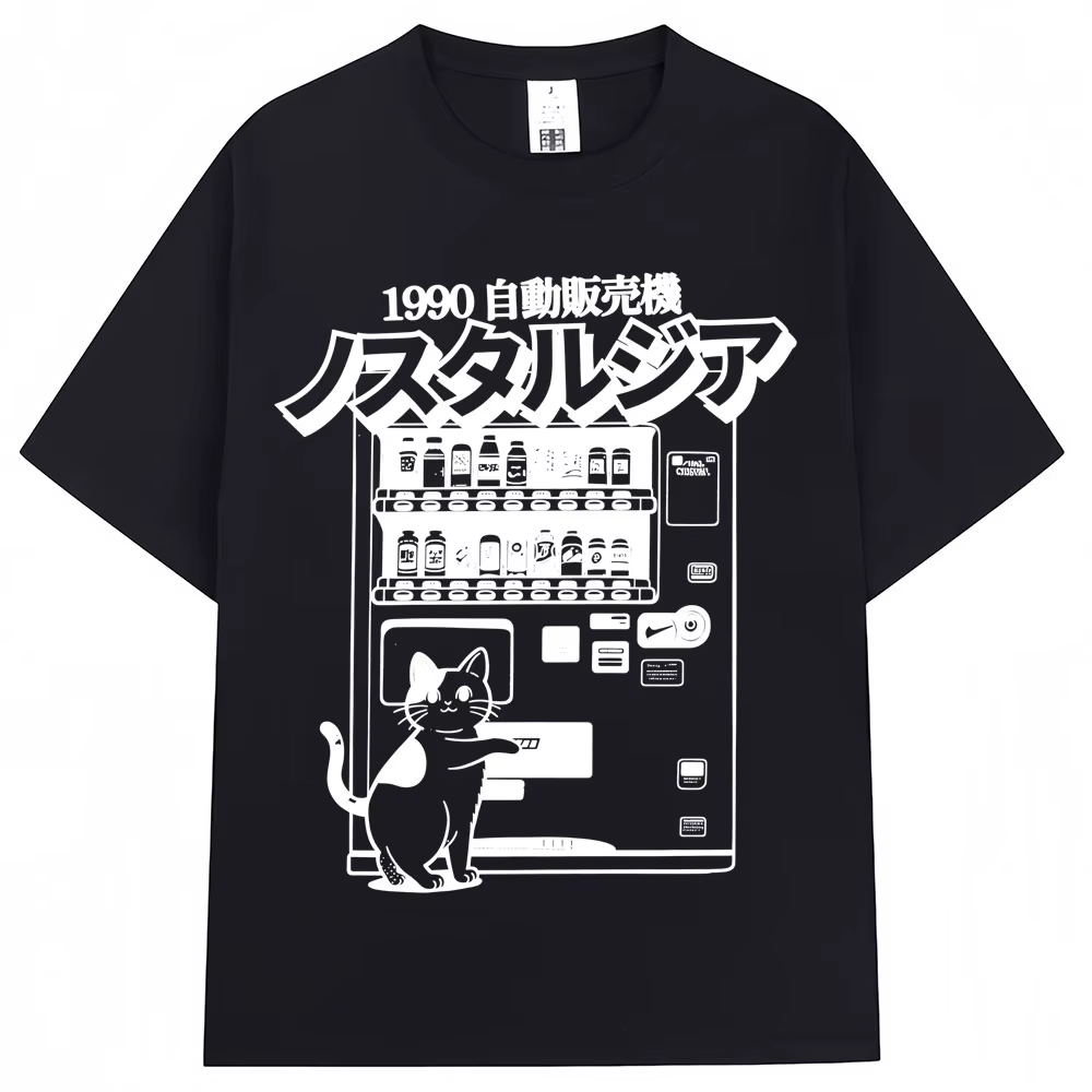 Vintage japon chat distributeur automatique graphique T-shirts 90s Anime mode Harajuku hommes femmes