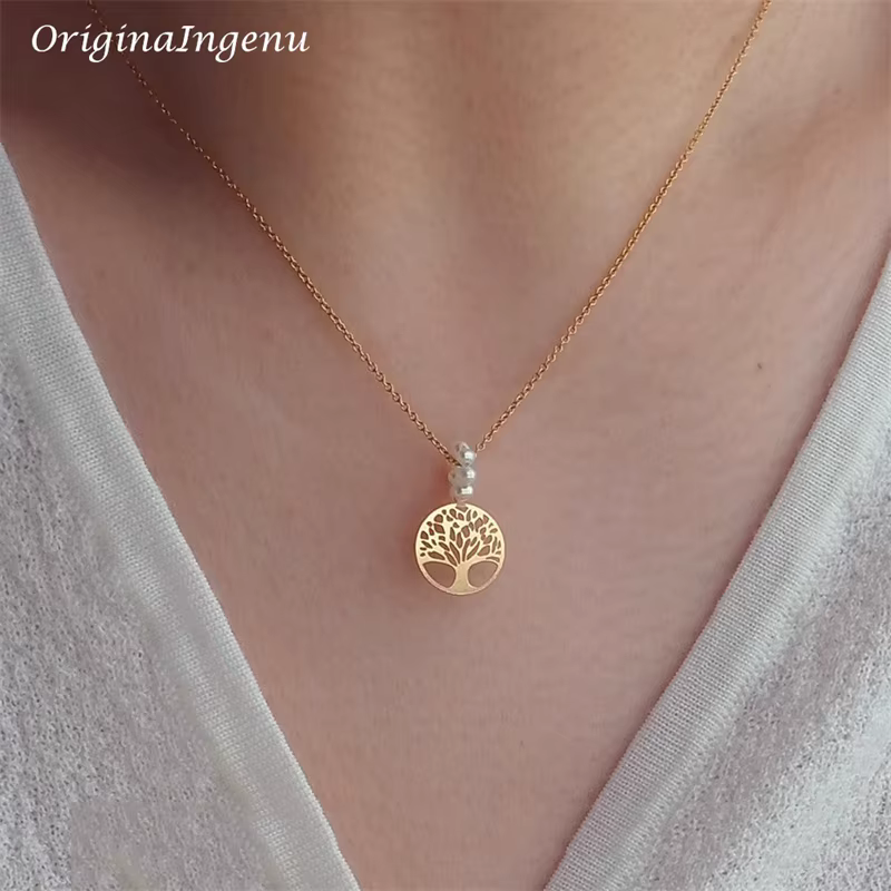 Collier arbre de vie rempli d'or 14K, pendentifs en perles faits à la main, bijoux résistants au ter
