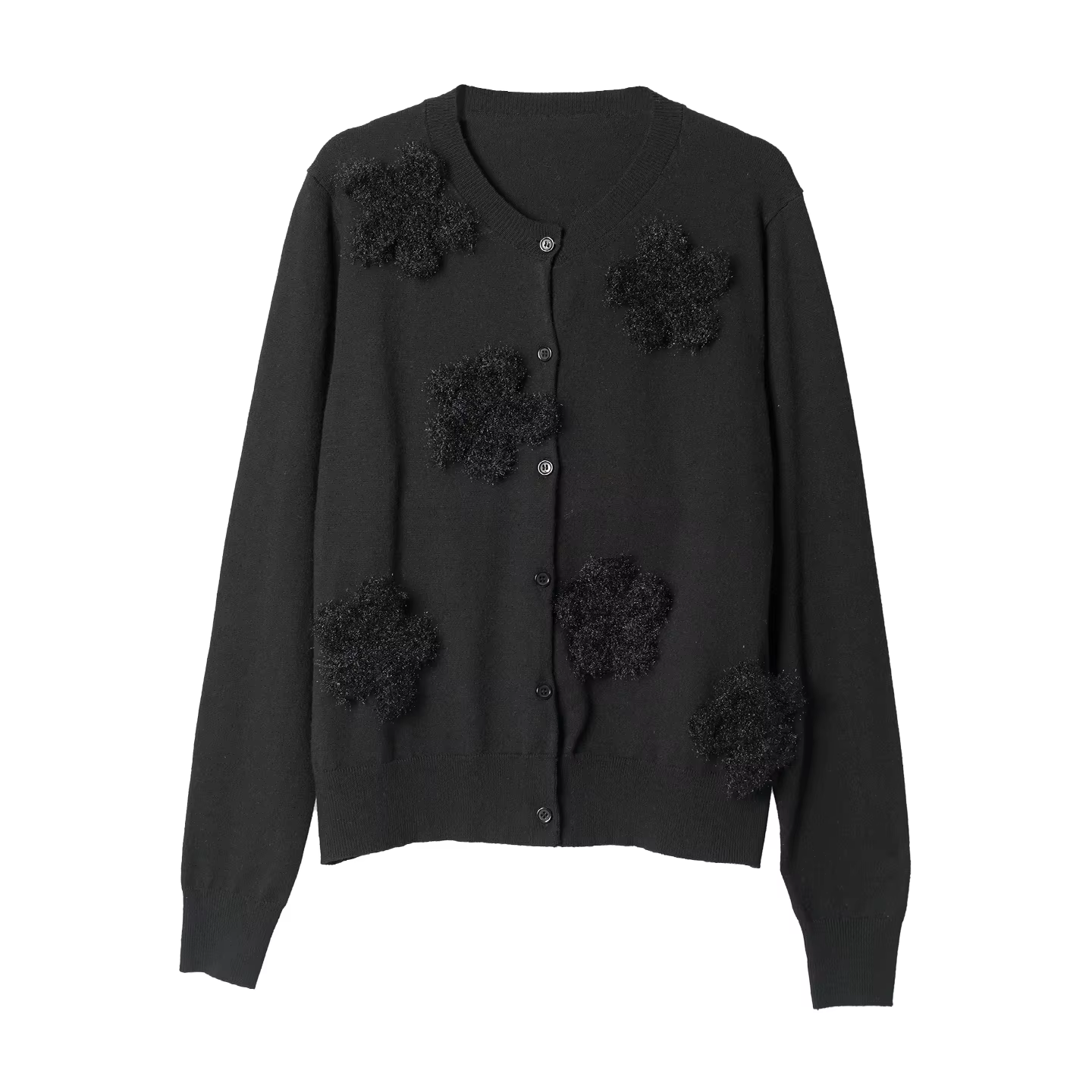 Cardigan tricoté noir avec détails floraux Streetwear quotidien Style rétro et artistique 255267