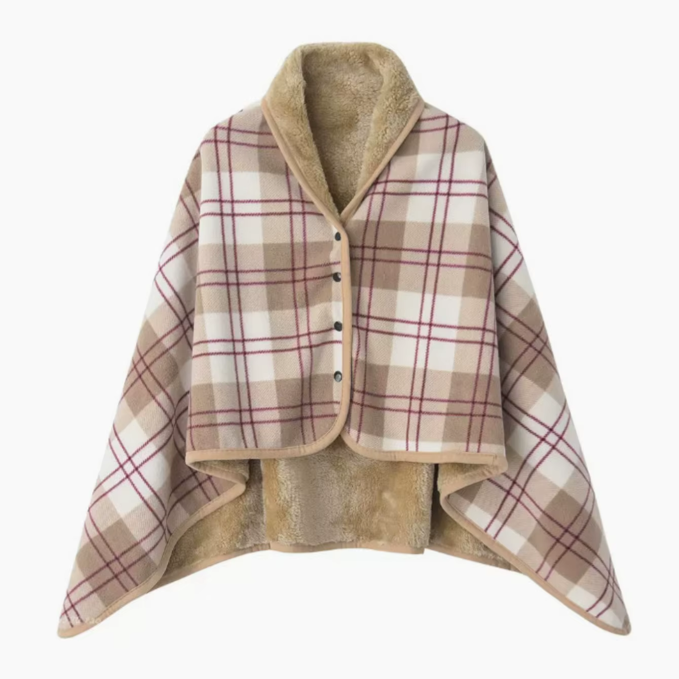 Couverture polaire portable, couverture à carreaux, poncho confortable avec bouton, coussin à carrea