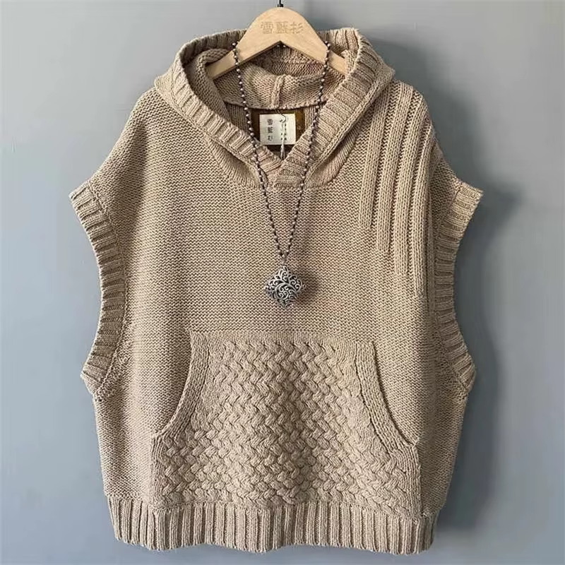 2025 automne hiver sans manches réduction de l'âge dames tricoté pull gilet veste à capuche loisirs 