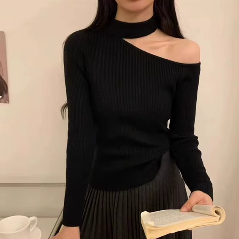 Automne Style coréen pull femmes hauts pullover épaules dénudées à manches longues tricoté chandails