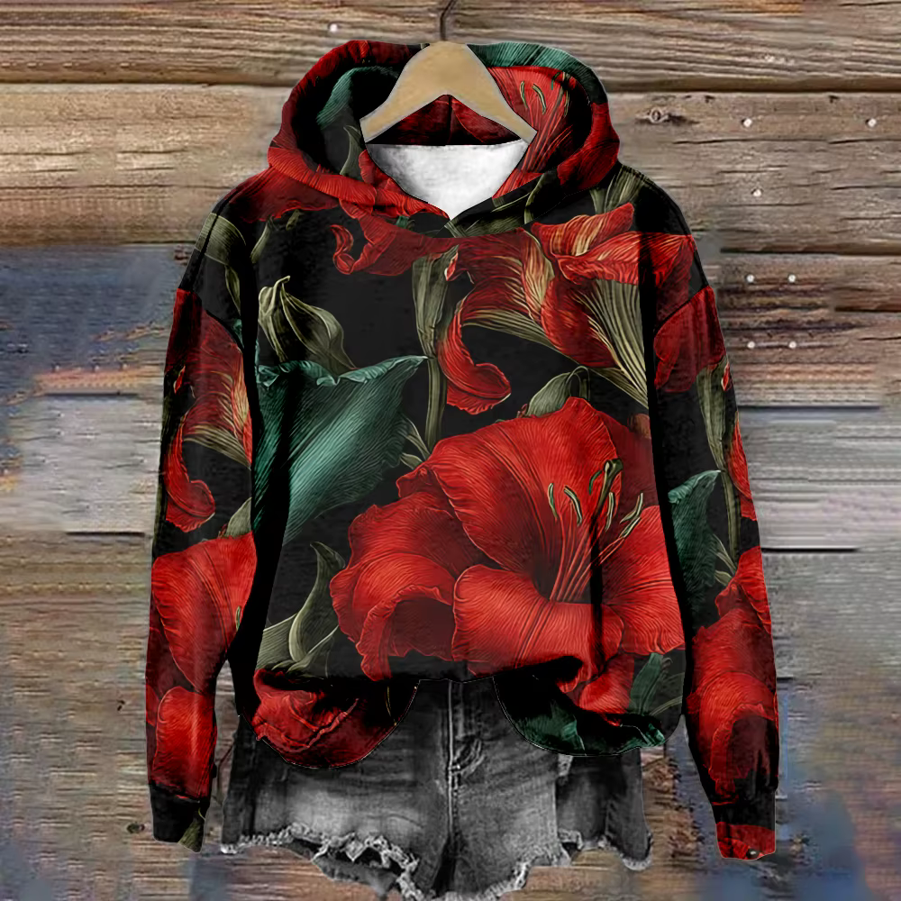 Sweat-shirt à capuche bohème à fleurs colorées, pull rétro imprimé, coupe ample, sweat à capuche de