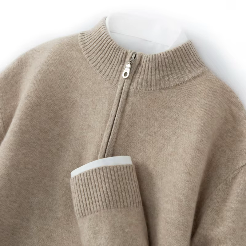 CHICUU hommes 100% pull en cachemire fermeture éclair pull col montant à manches longues basique cac