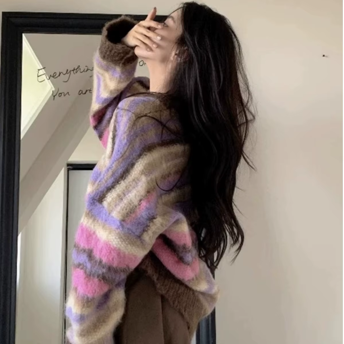 2025 arc-en-ciel rayé pull femmes automne hiver épais haut tricoté