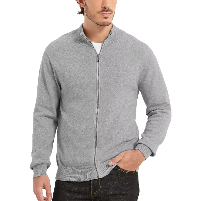 Nouveaux hommes pleine fermeture éclair pull Cardigan col montant léger tricoté Cardigan vêtements d