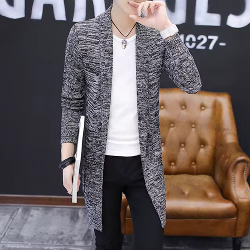 Cardigan X-Long pour Homme, Pull Solide, Manteau de Printemps et d'Automne