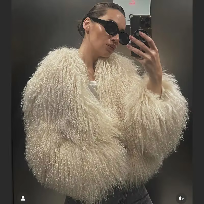 Manteau en fausse fourrure à revers vert pour femme, cardigan moelleux luxueux, vestes à manches lon