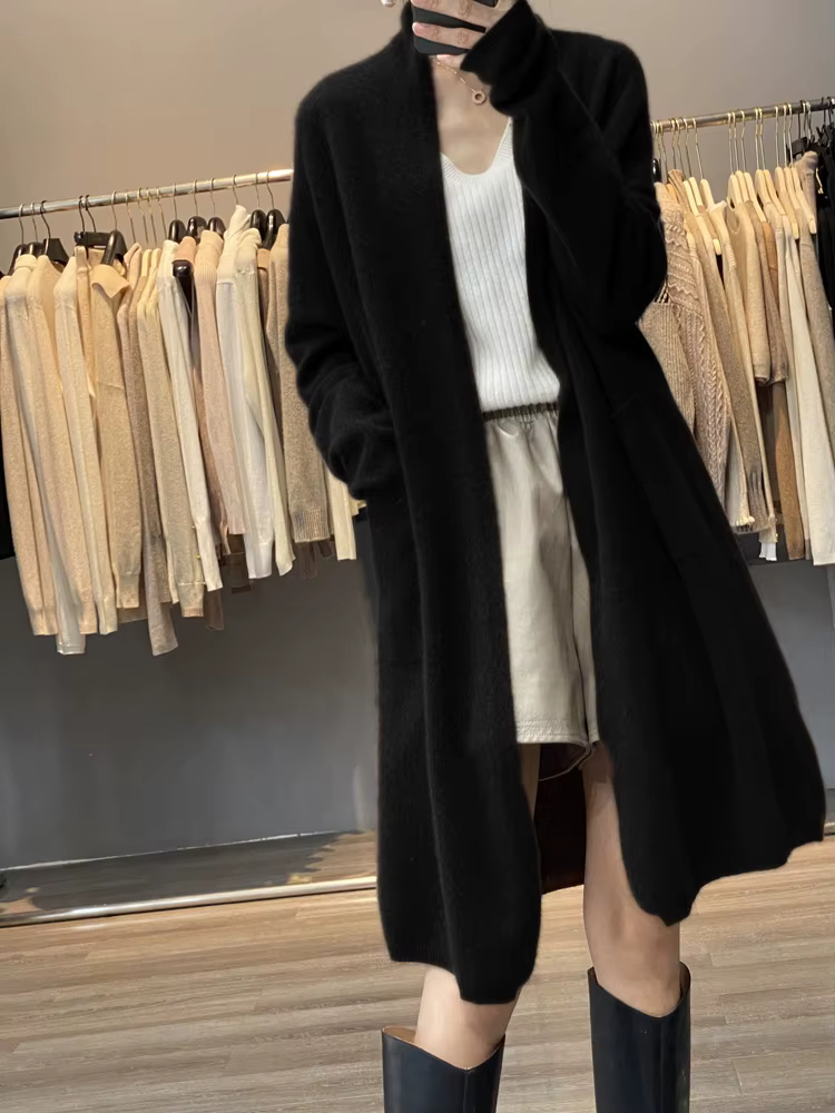 Cardigan en laine mérinos 100% pour femme, pull à manches longues, couleur unie, tricot ample et cha