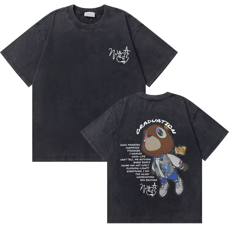 Lavé Vintage rappeur Kanye West Graduation ours graphique T-shirt hommes pur coton T-shirt hommes Hi