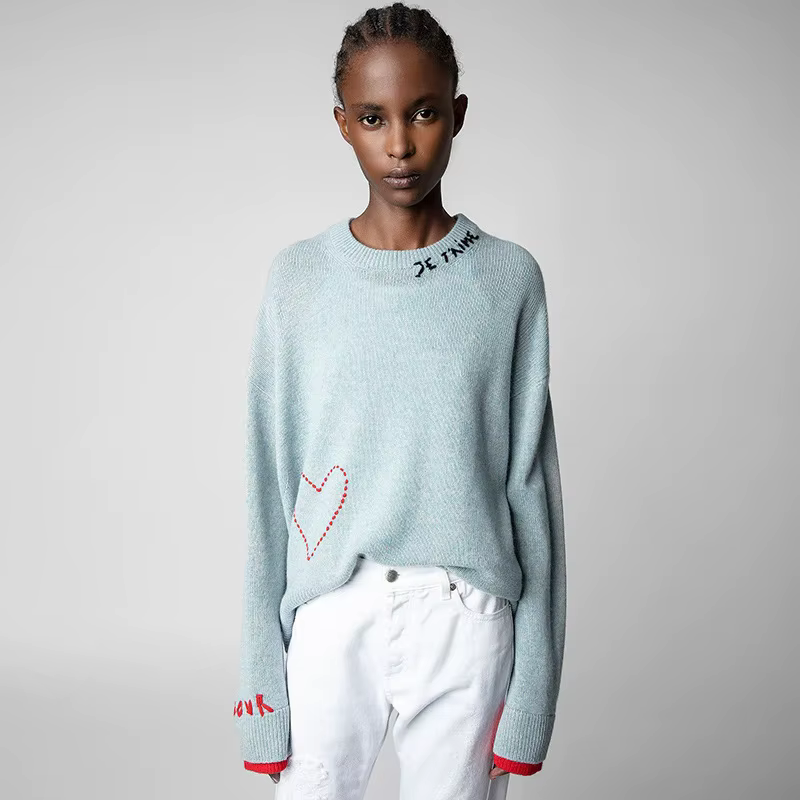 Pull en laine brodé de lettres pour femmes, pulls super chics, pulls féminins, streetwear d'automne,