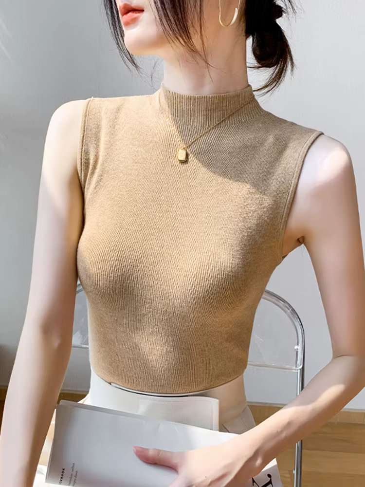 Débardeur tricoté pour femme 2026 – Collection Printemps-Été – Coupe ajustée, sans manches, couleur