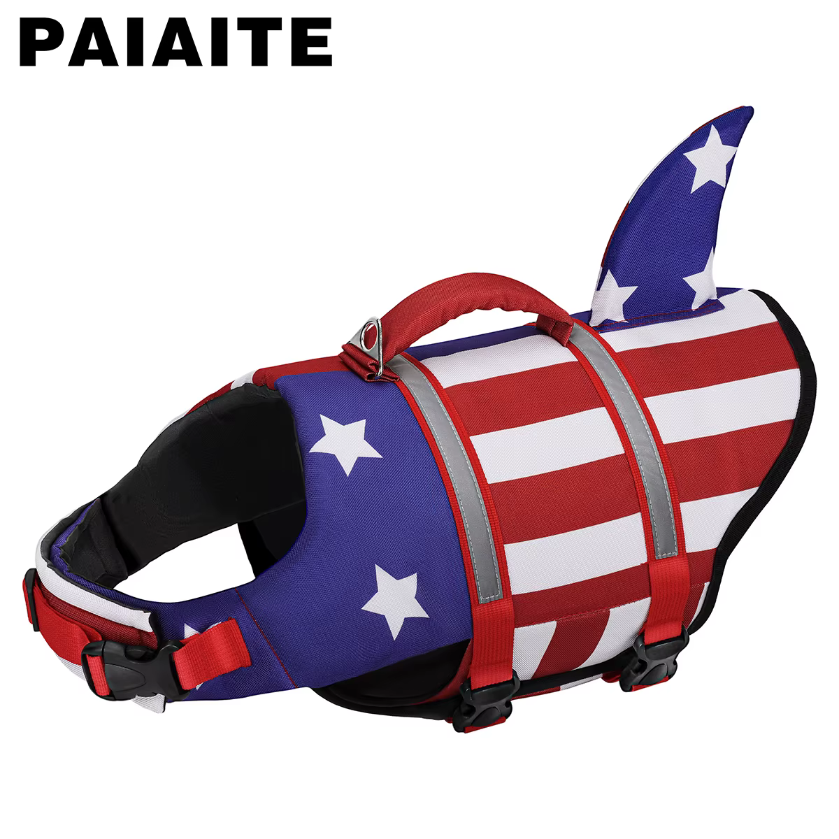 Gilet de sauvetage pour chien Shark US Flag, gilet de natation réfléchissant avec poignée de sauveta