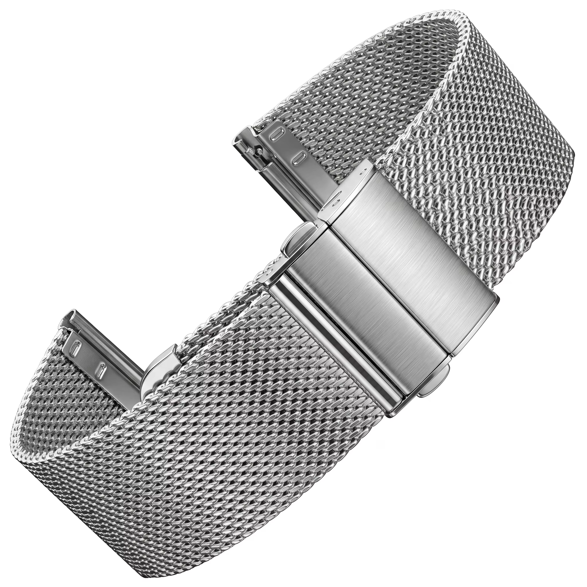 Bracelet de montre en maille milanaise, en acier inoxydable, argent, noir, fermoir à déploiement, 16