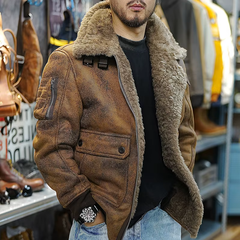 Veste de camionneur d'hiver en peau de mouton 100% Polyester pour hommes, manteaux de moto thermique