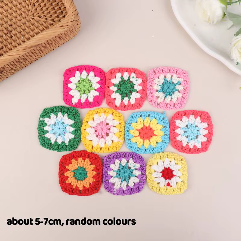 Applique florale carrée faite main DIY, patchwork au crochet, couleurs assorties aléatoires pour vêt